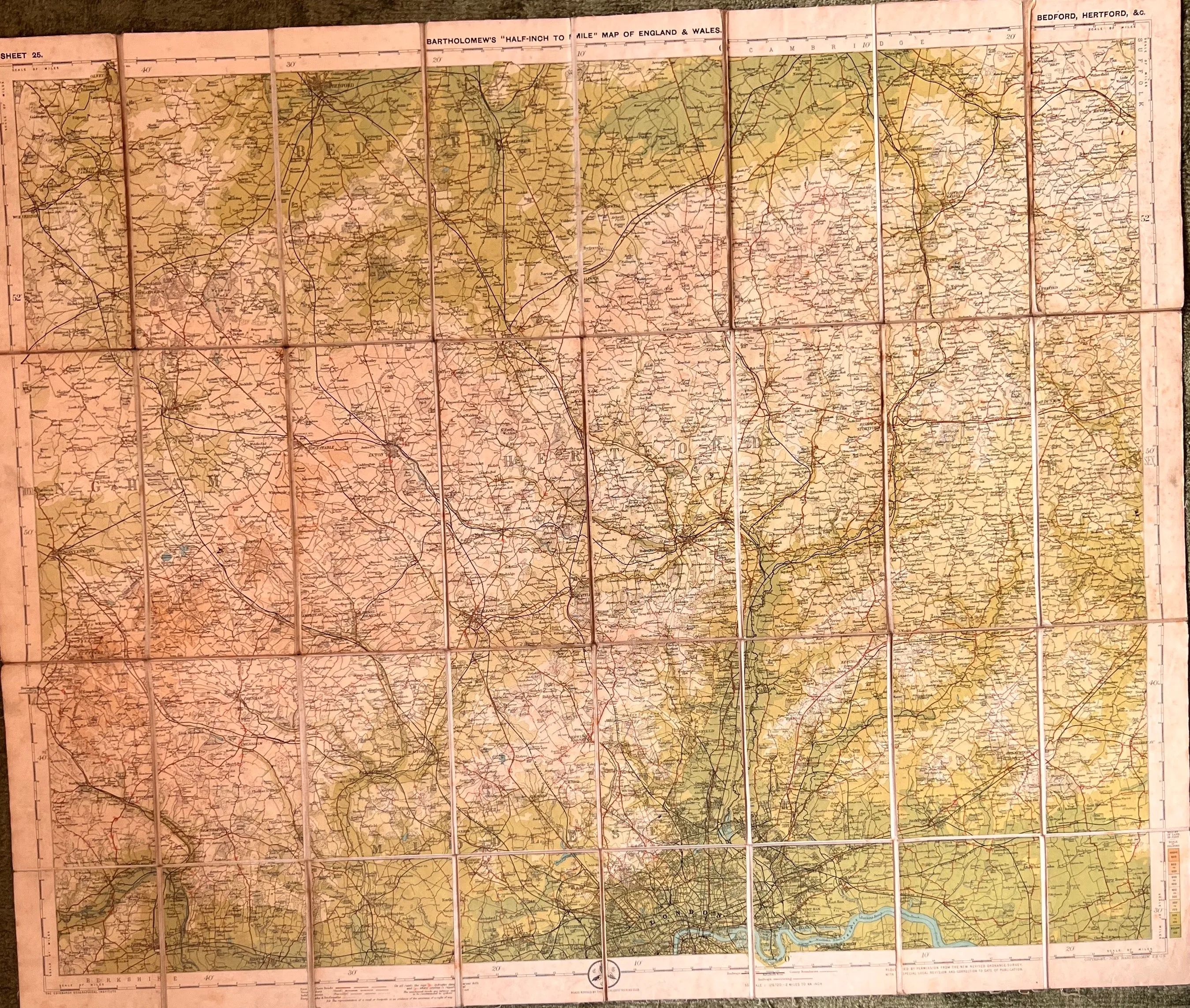 1900s Bartholomew’s Map of Bedford and Hertford Sheet 25.