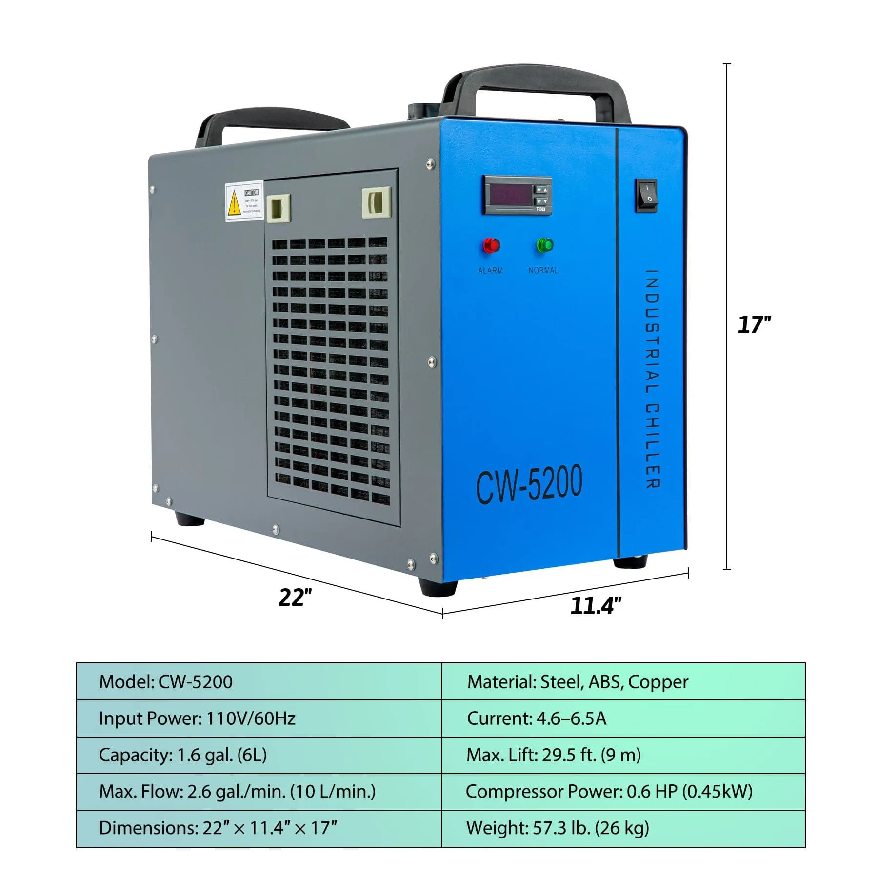 6L Industrial Single Water Chiller for 50W-150W CO2 Laser Engraver Machines