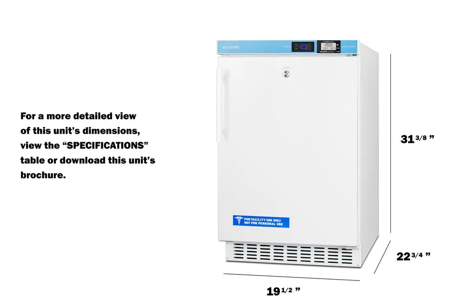 Accucold 20" Wide Built-In Pharmacy All-Freezer, Frost-free Operation, ADA Compliant