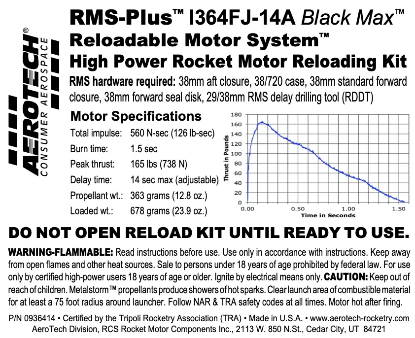 AeroTech I364FJ-14A RMS-38/720 Reload Kit (1 Pack) - 0936414