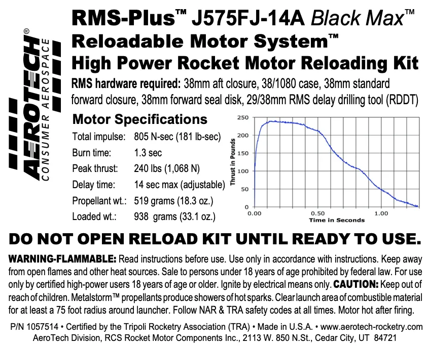 AeroTech J575FJ-14A RMS-38/1080 Reload Kit (1 Pack) - 1057514