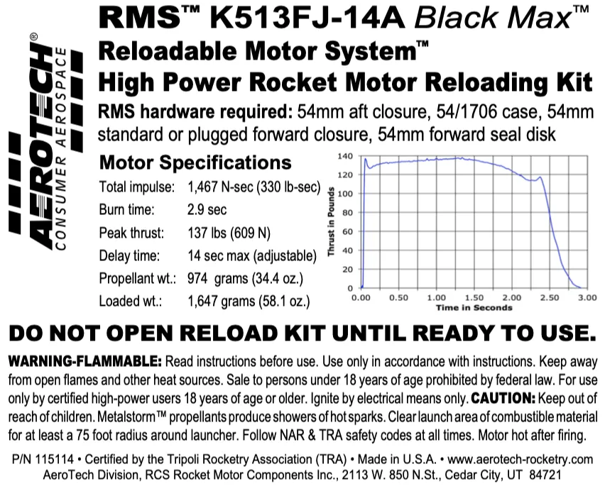 AeroTech K513FJ-14A RMS-54/1706 Reload Kit (1 Pack) - 115114