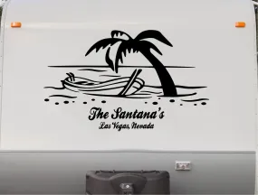 Beach Boat Palm Tree RV Camper Decal Sticker Scene