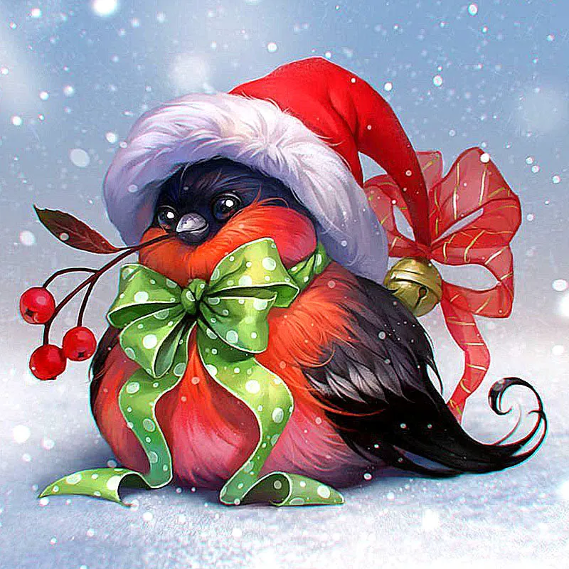 Christmas Bird, 5D Diamond Painting.