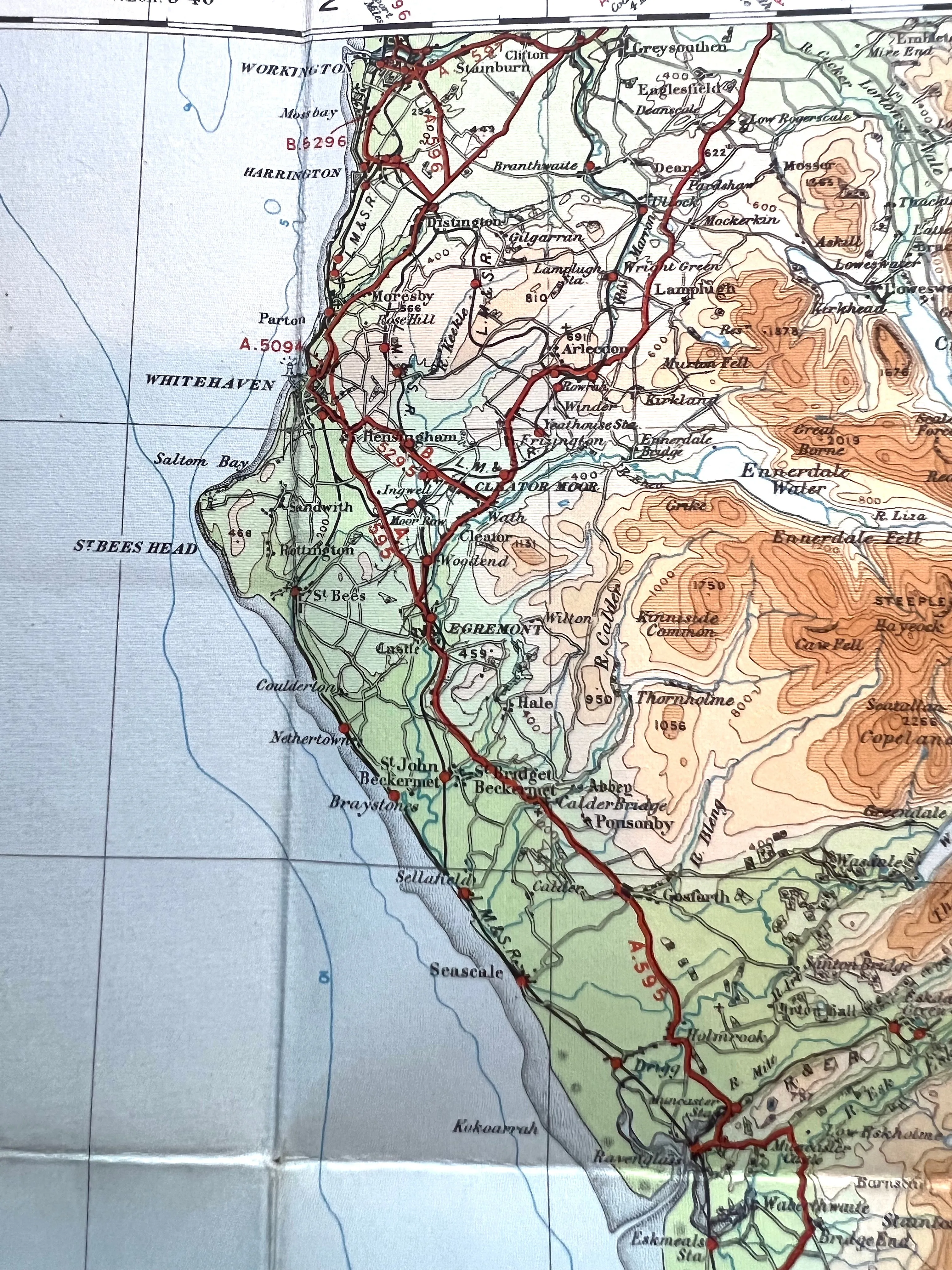 Detailed 1920s ORDNANCE SURVEY Contoured MAP of North Central England incl WESTMORELAND, NORTH YORKSHIRE, NORTH WEST LANCASHIRE