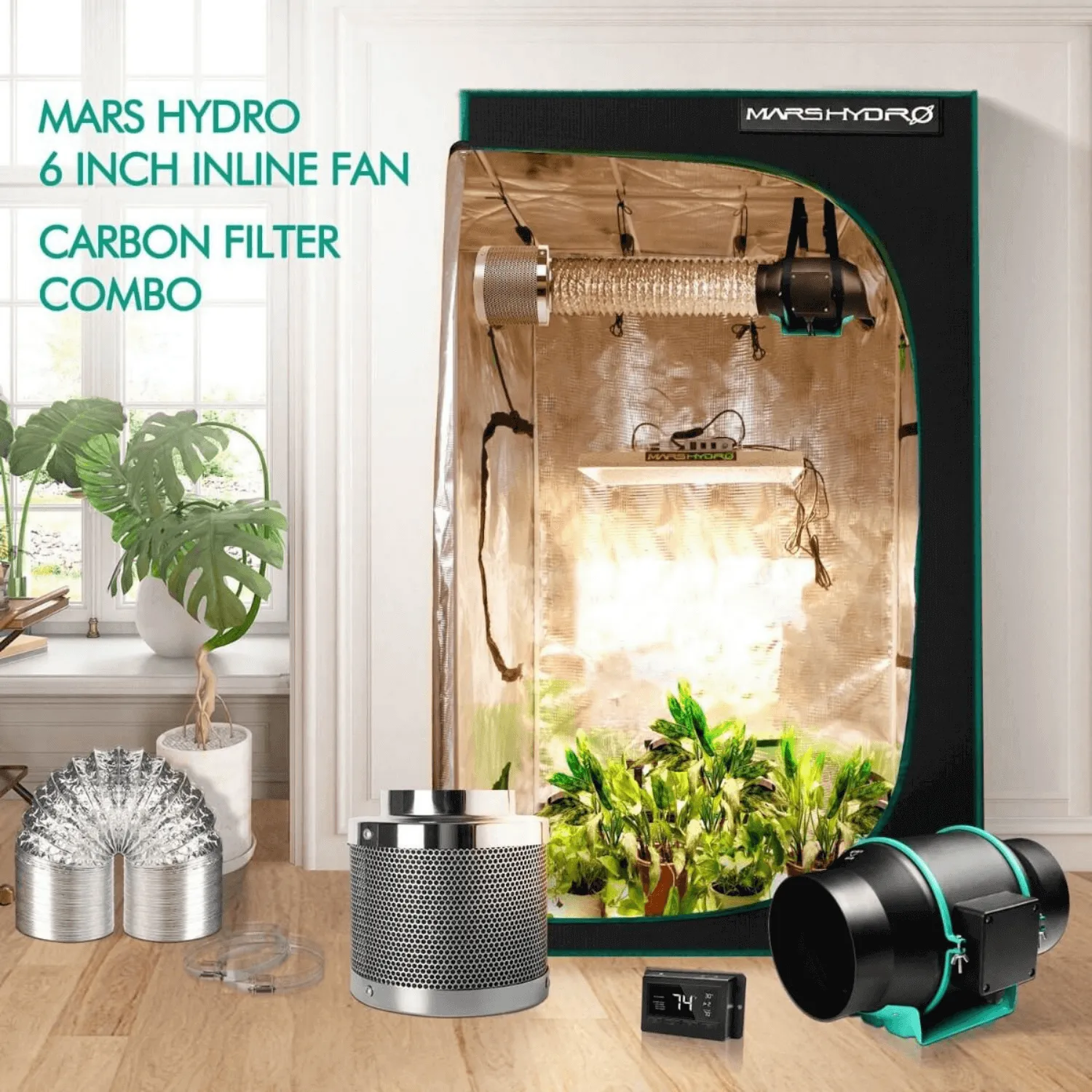 Mars Hydro 6" Inline Duct Fan and Carbon Filter Combo with Temperature and Humidity Controller