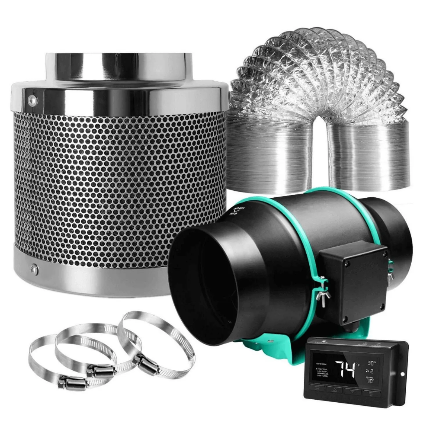 Mars Hydro 6" Inline Duct Fan and Carbon Filter Combo with Temperature and Humidity Controller