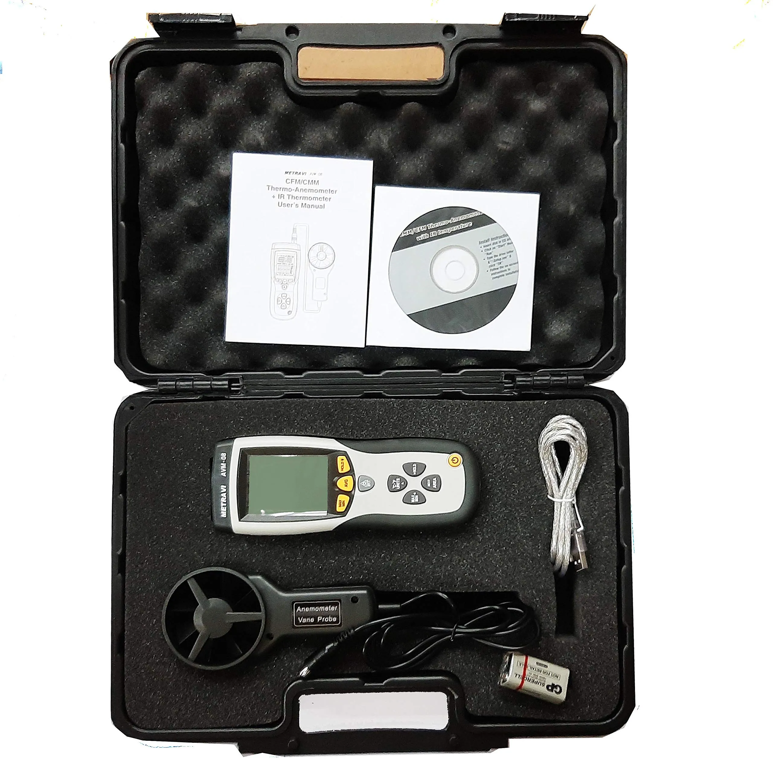 Metravi AVM-08 Thermo-Anemometer with CFM/CMM and built-in Infrared Thermometer