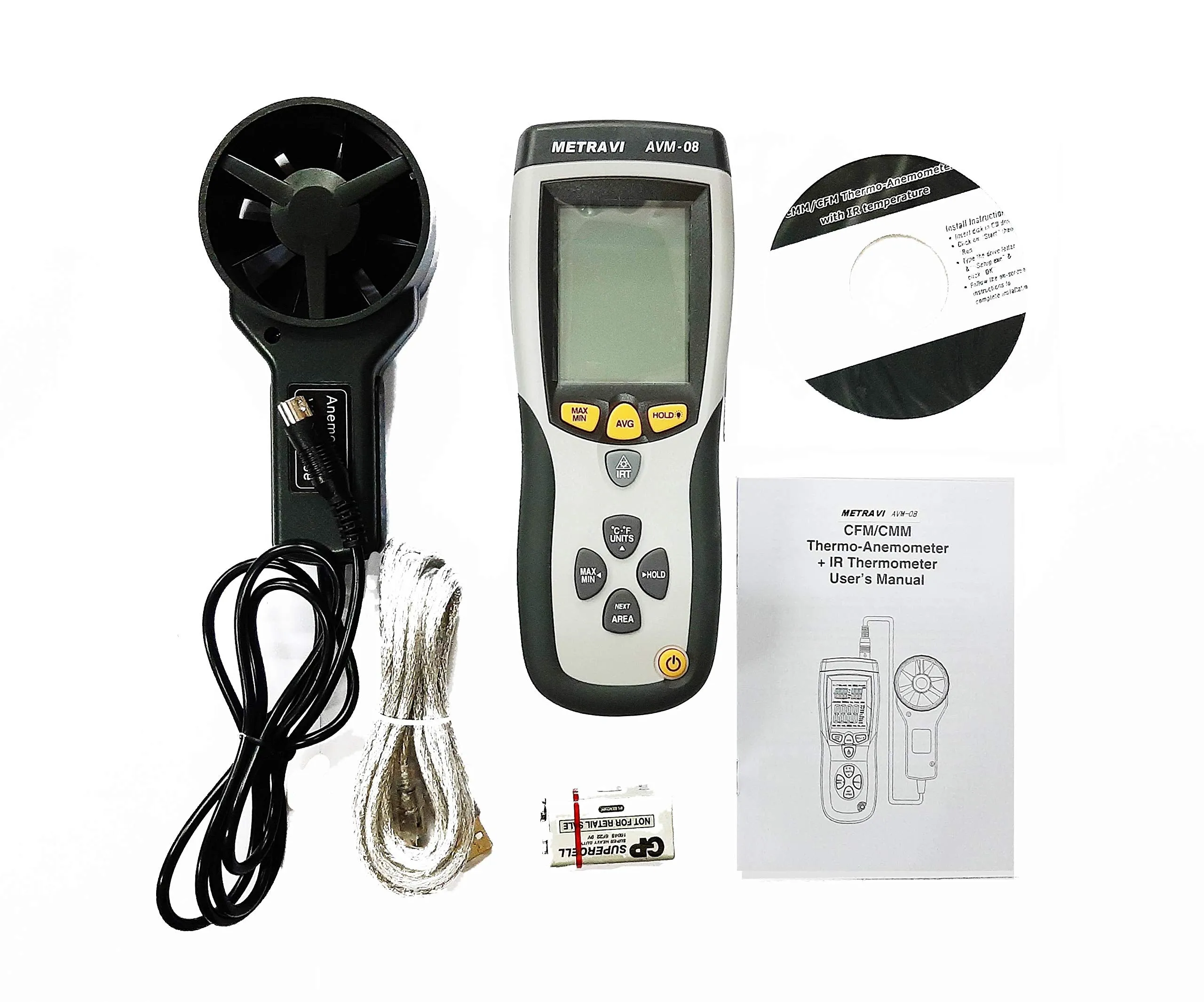 Metravi AVM-08 Thermo-Anemometer with CFM/CMM and built-in Infrared Thermometer