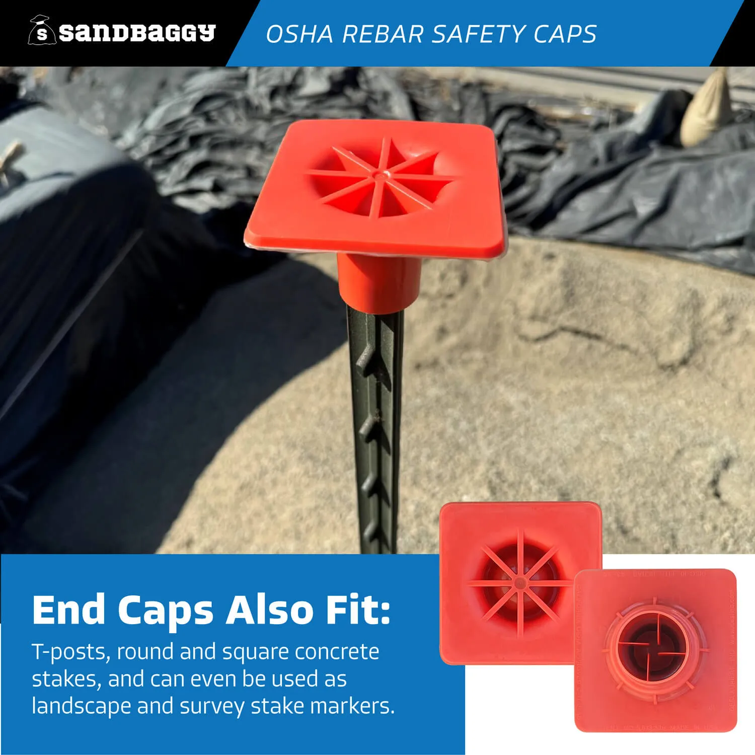 OSHA Rebar Safety Caps (Impalement Protection) | Rebar #3 - #8 | T-post Caps (Made in the USA)