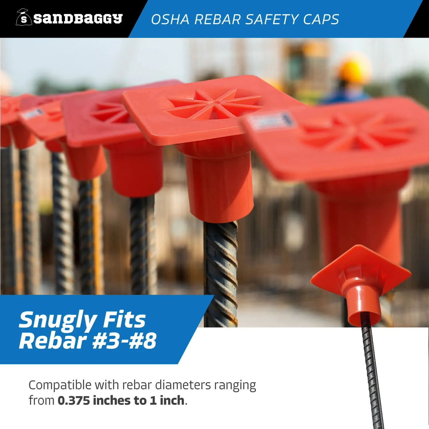 OSHA Rebar Safety Caps (Impalement Protection) | Rebar #3 - #8 | T-post Caps (Made in the USA)