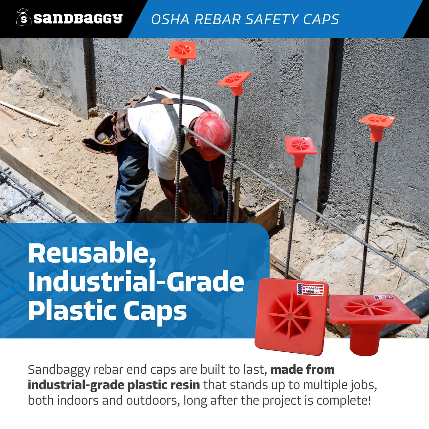 OSHA Rebar Safety Caps (Impalement Protection) | Rebar #3 - #8 | T-post Caps (Made in the USA)