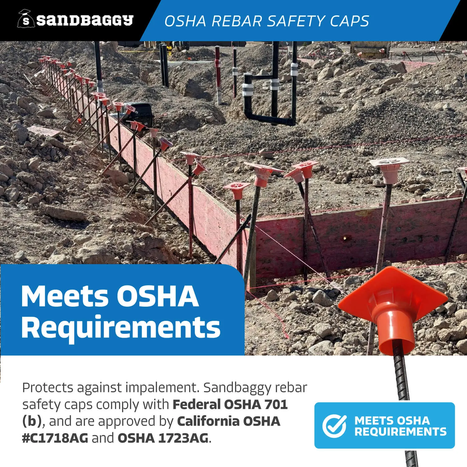 OSHA Rebar Safety Caps (Impalement Protection) | Rebar #3 - #8 | T-post Caps (Made in the USA)