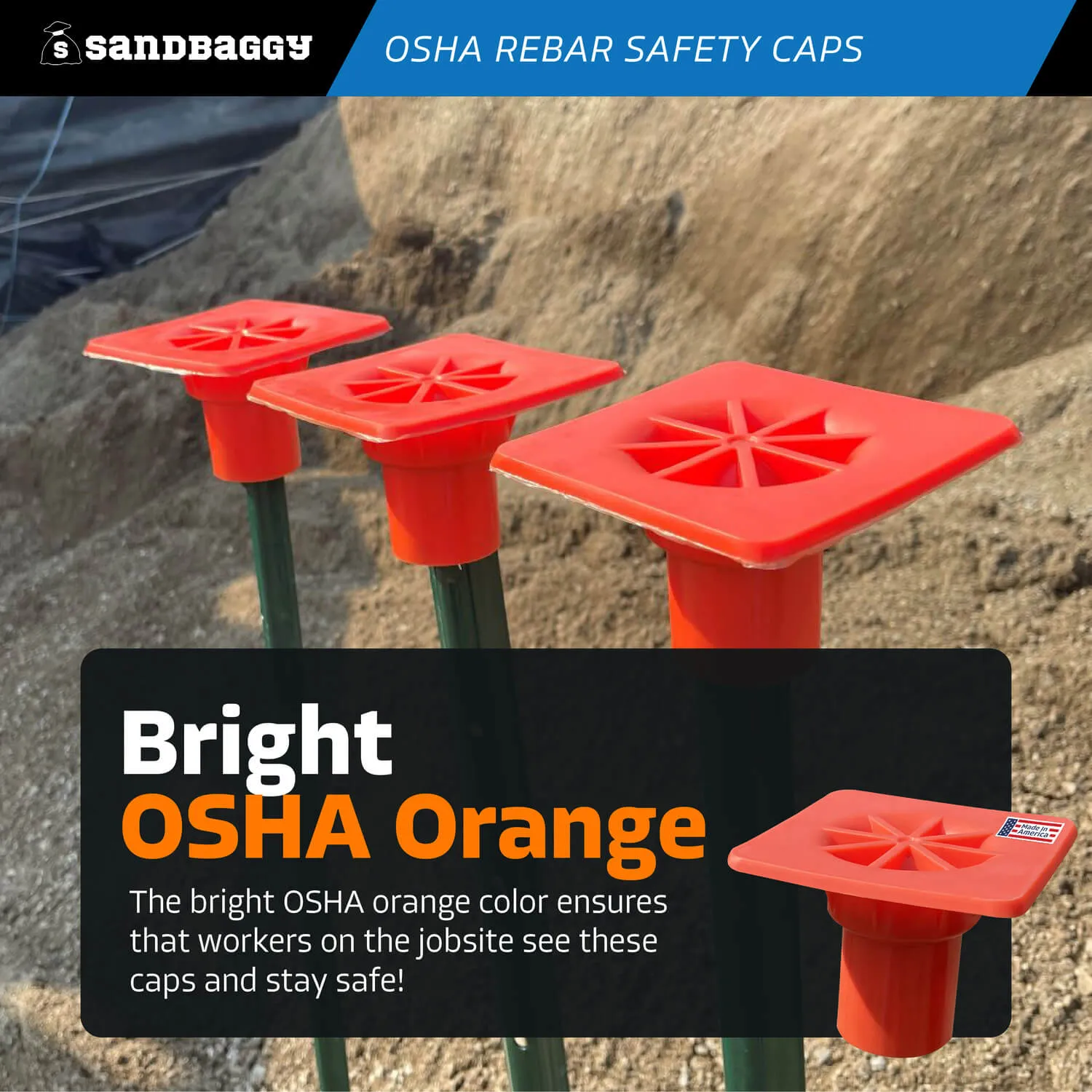 OSHA Rebar Safety Caps (Impalement Protection) | Rebar #3 - #8 | T-post Caps (Made in the USA)