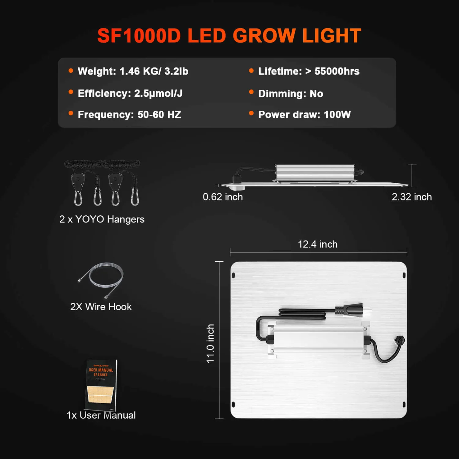 Spider Farmer SF1000D 100W Full Spectrum LED Grow Light