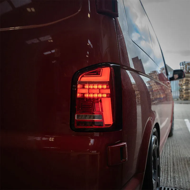 VW T6.1 – Rear Lights – Sequential Indicator – LED – RHD – Barn Door – Red Clear