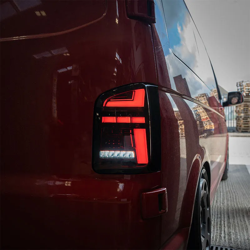 VW T6.1 – Rear Lights – Sequential Indicator – LED – RHD – Barn Door – Red Smoke