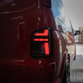 VW T6.1 – Rear Lights – Sequential Indicator – LED – RHD – Barn Door – Red Smoke