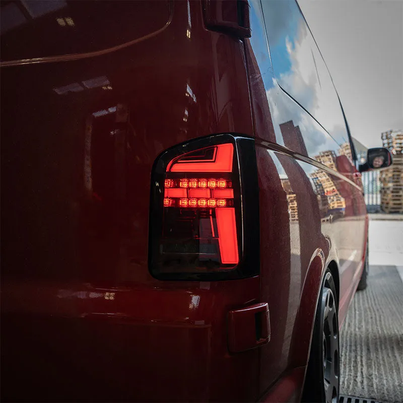 VW T6.1 – Rear Lights – Sequential Indicator – LED – RHD – Barn Door – Red Smoke