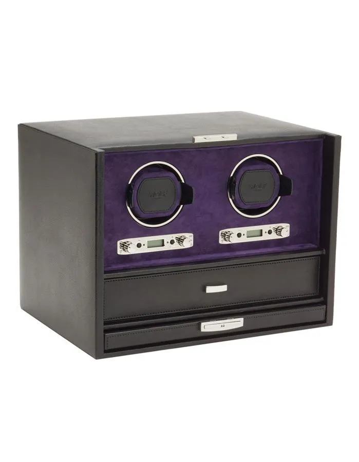 WOLF Blake Double Winder with Storage & Travel Case - Black Pebble & Purple