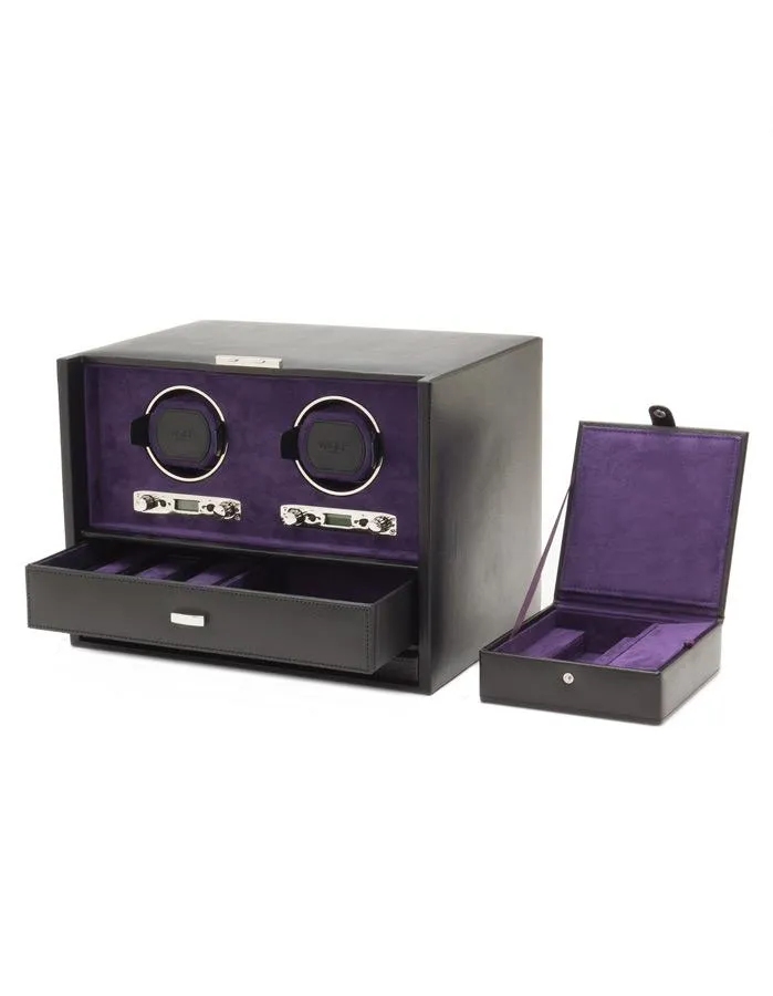 WOLF Blake Double Winder with Storage & Travel Case - Black Pebble & Purple