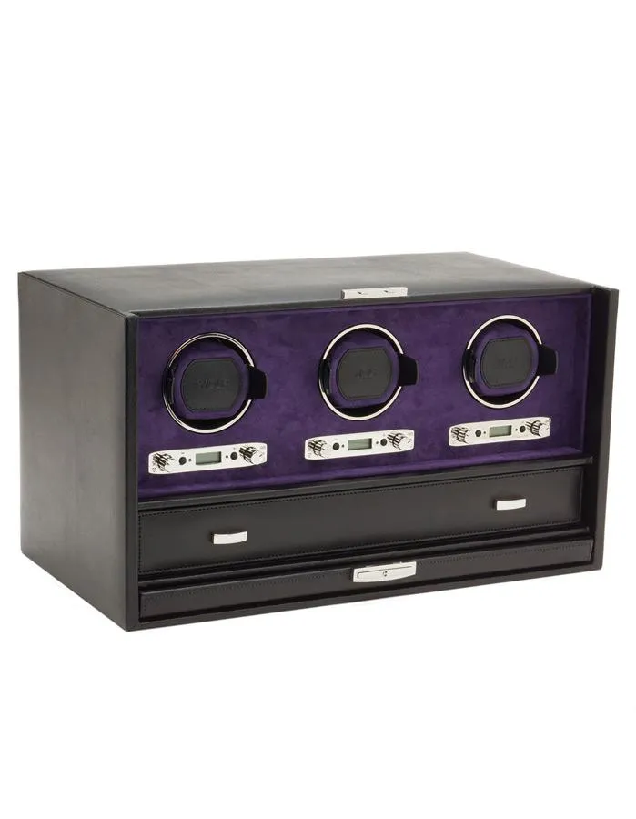 WOLF Blake Triple Winder with Storage & Travel Case - Black Pebble & Purple