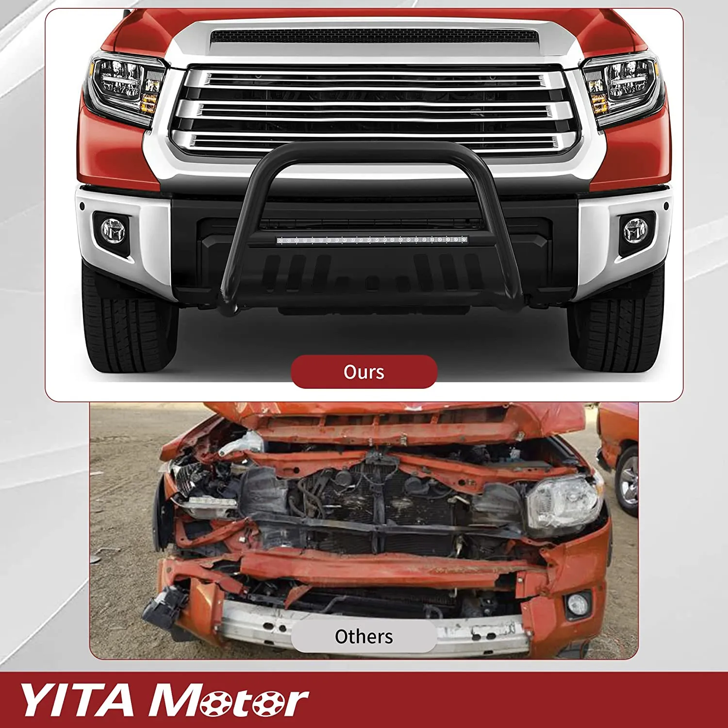 YITAMOTOR® Bull Bar Compatible for 2007-2021 Toyota Tundra/2008-2022 Sequoia w/LED Light Bar